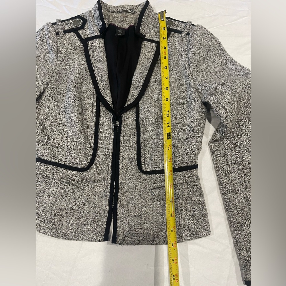 White House Black Market Gray Long Sleeve Tweed zippered Blazer Jacket Size 00 - Picture 2 of 11
